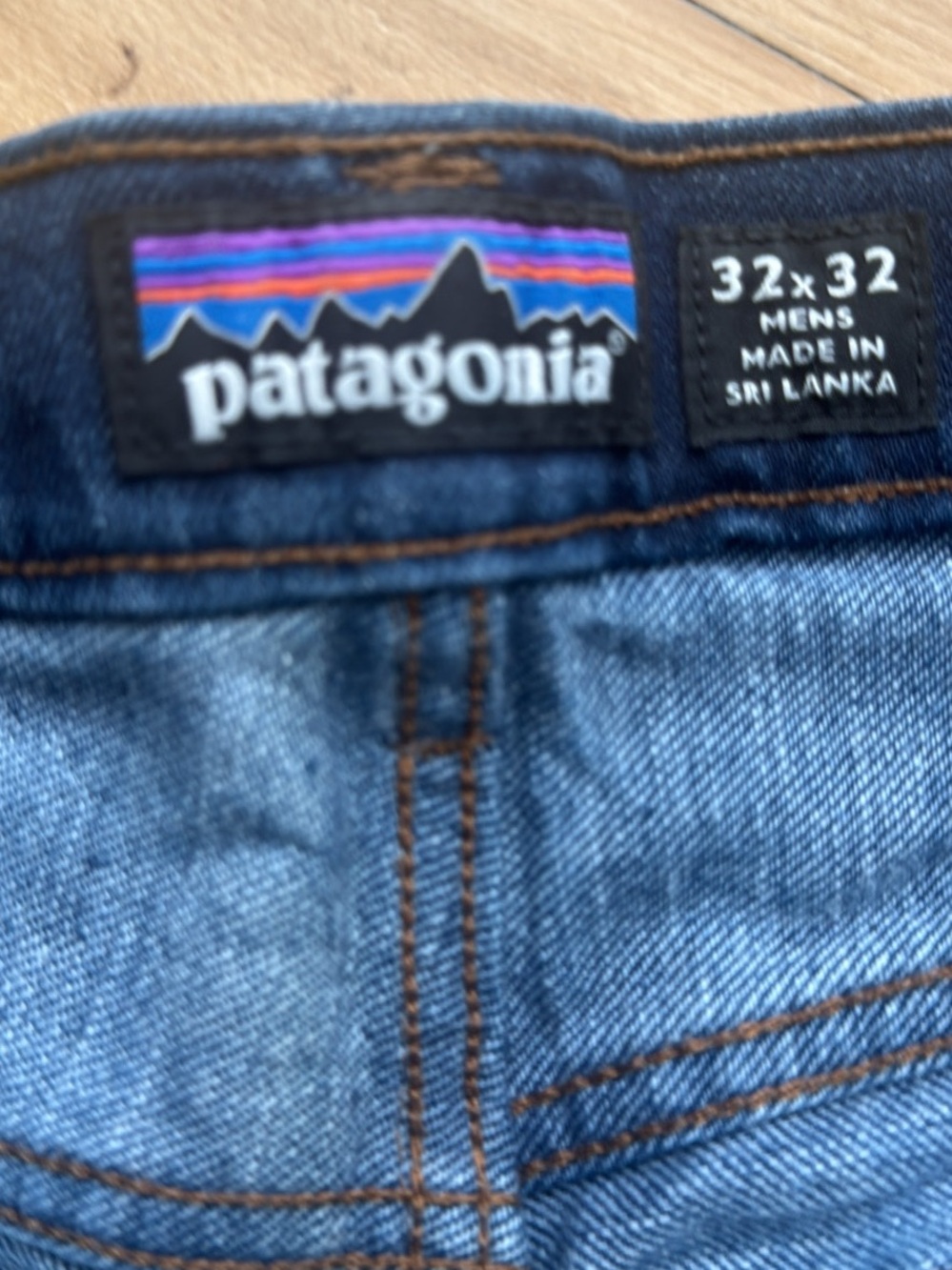Patagonia Men’s Blue Straight-Leg Jeans with Brown Stitching
